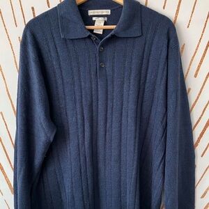 Geoffrey Beene Navy Ribbed Polo Dress Shirt - Men